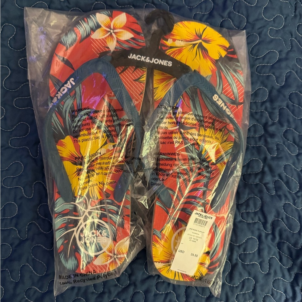 Jack & Jones Tropical Print Flip Flops Mens Large 11/12 NIB